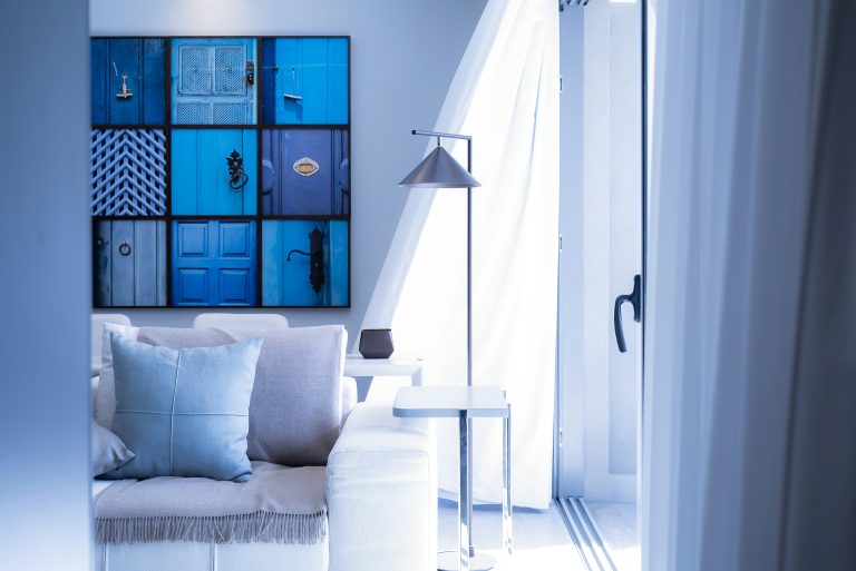 Glass door lets natural light into living room