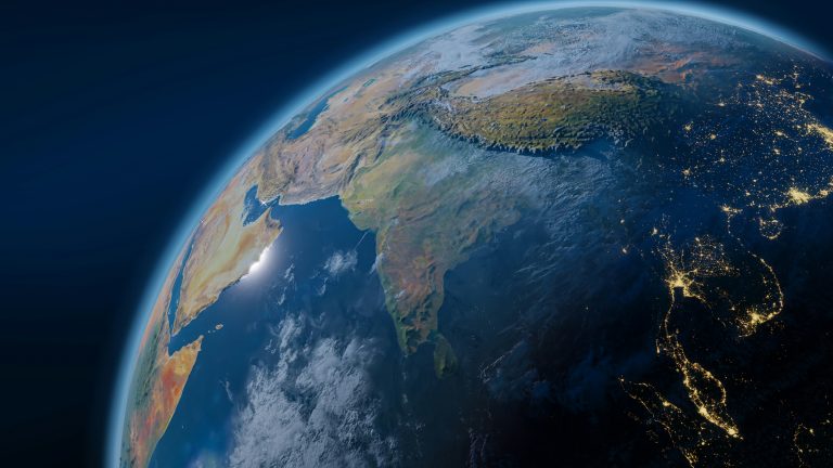 Space view of the Earth showing light where there is internet connection.