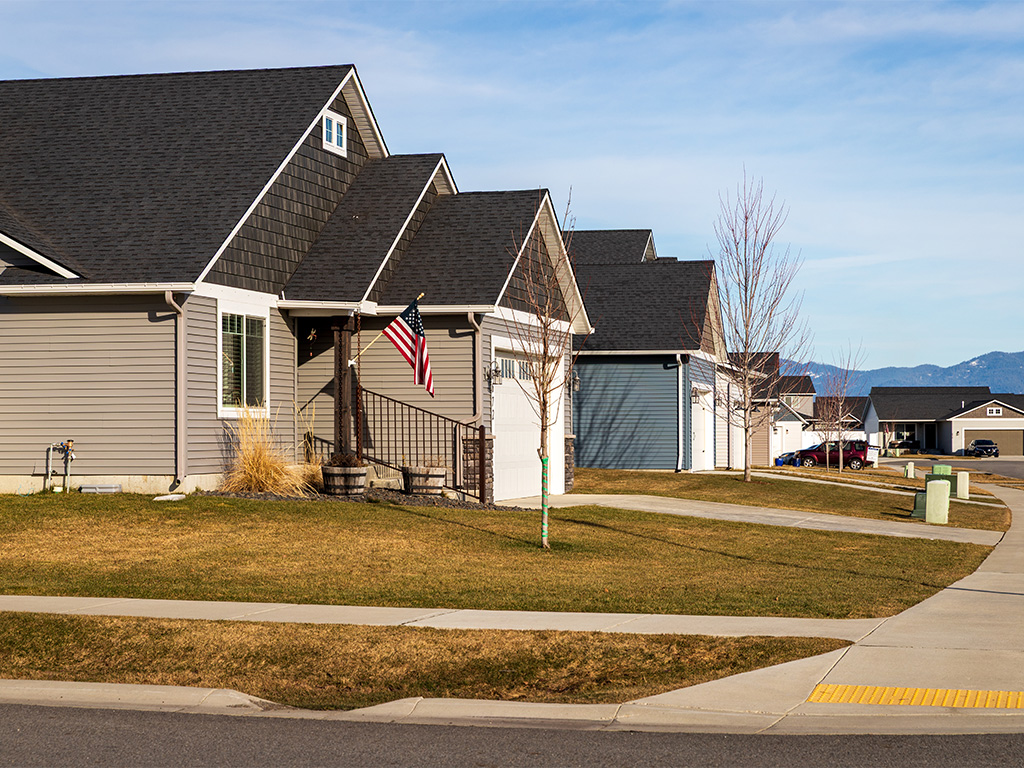 Rathdrum, ID neighborhood with American flag.