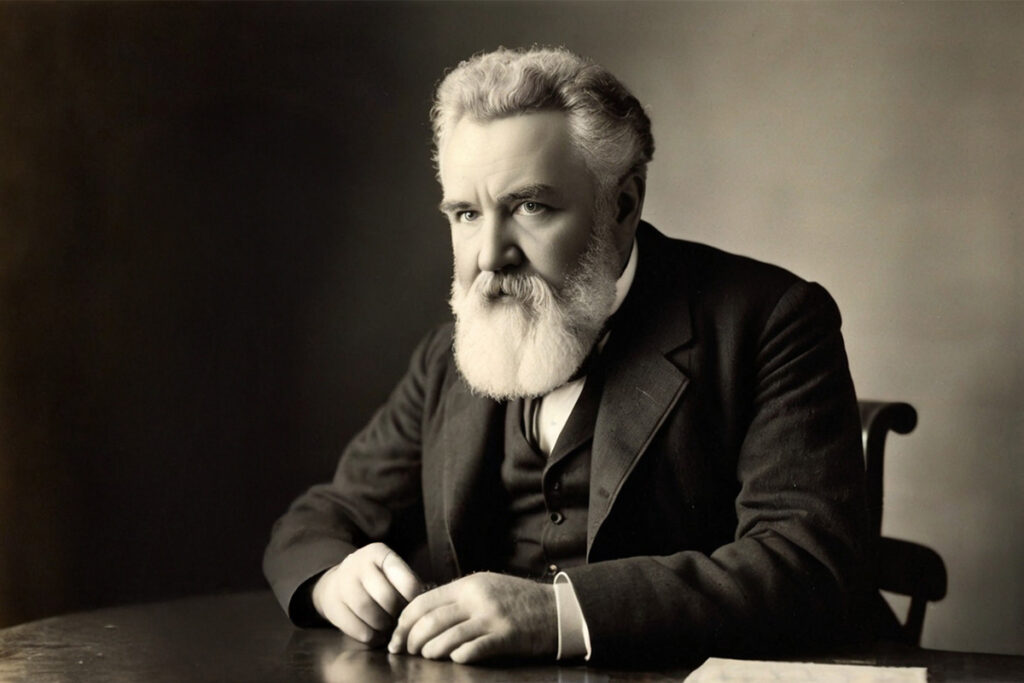 Black and white image of Alexander Graham Bell.