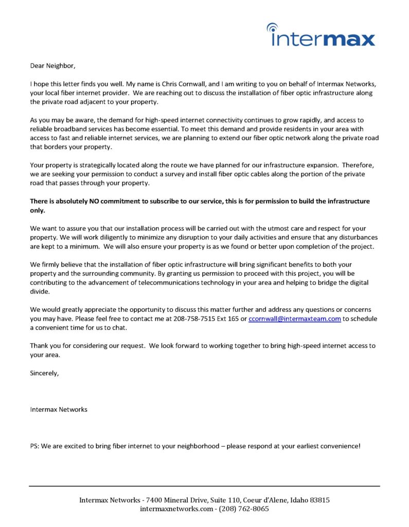 Intermax Private Road Letter