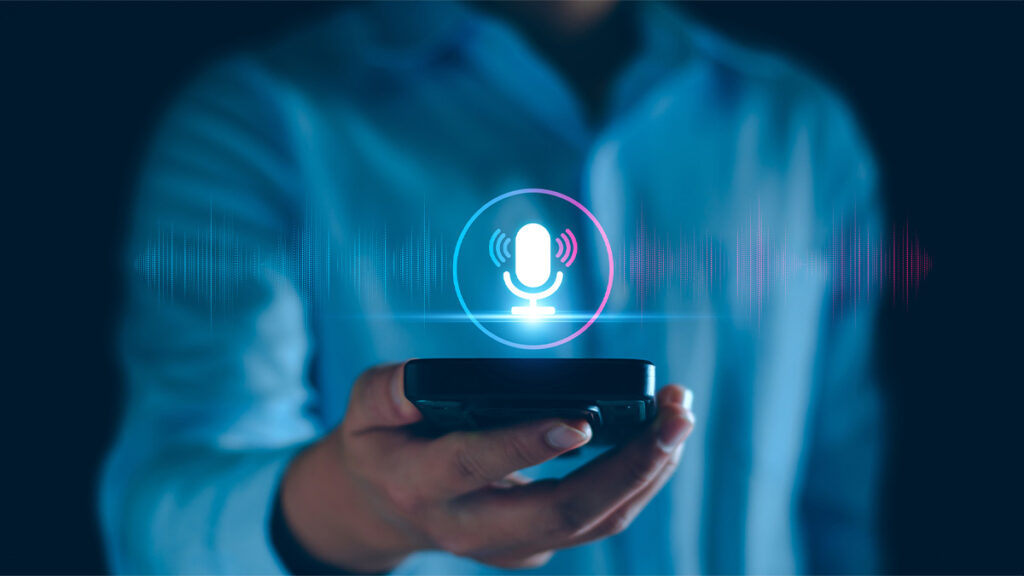 Man voice recording on a cell phone.