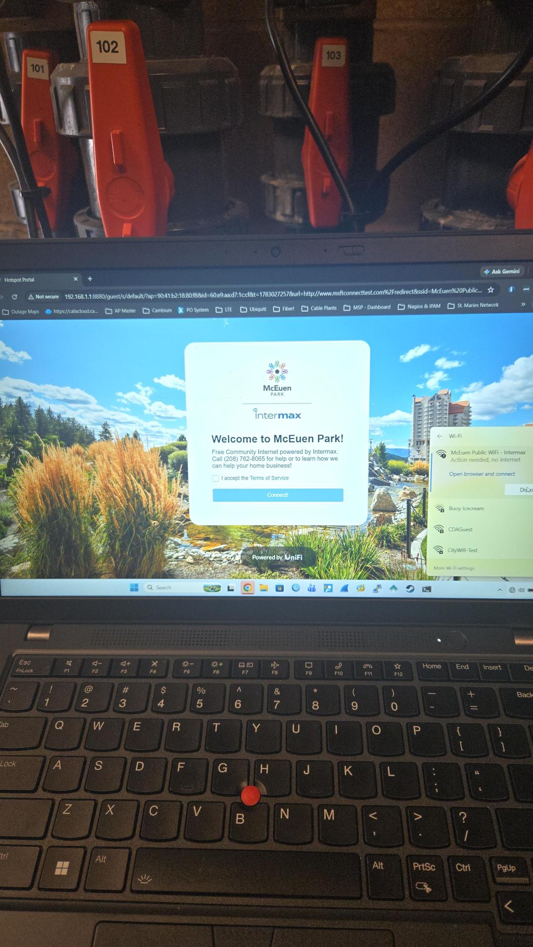 Splash page for McEuen Park free wifi.