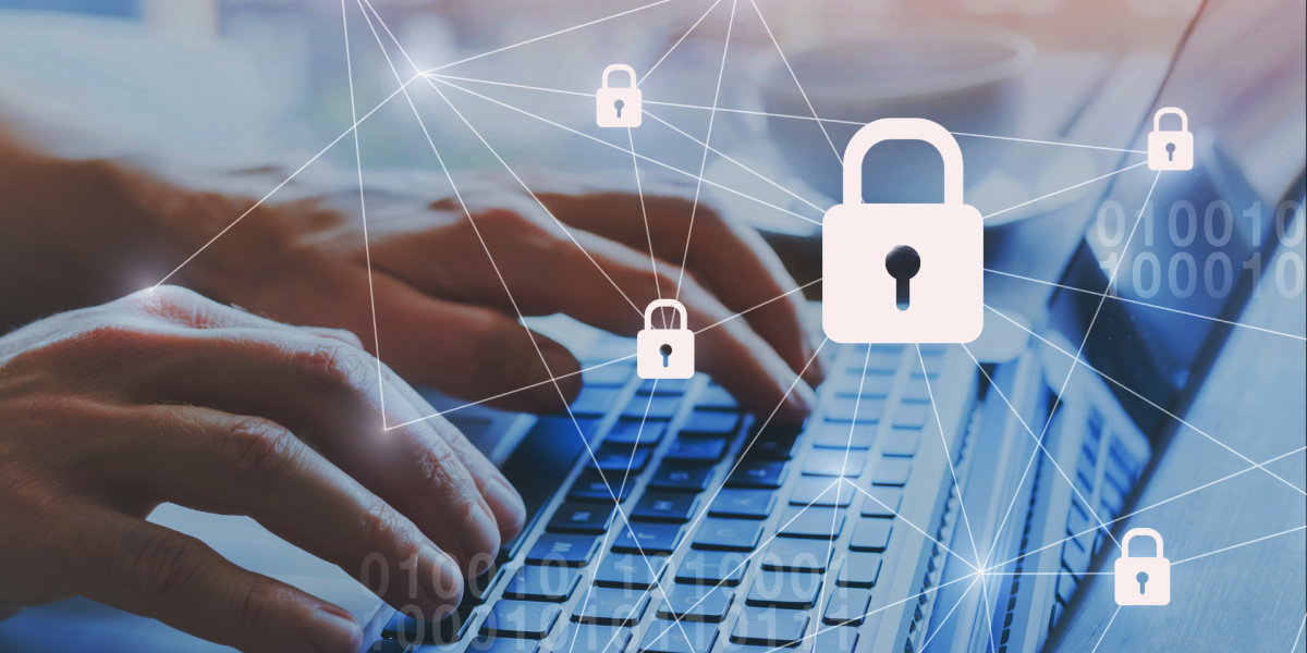 Laptop with network security graphic