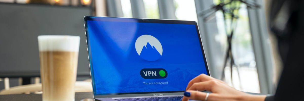 Laptop computer on table logged into a VPN service